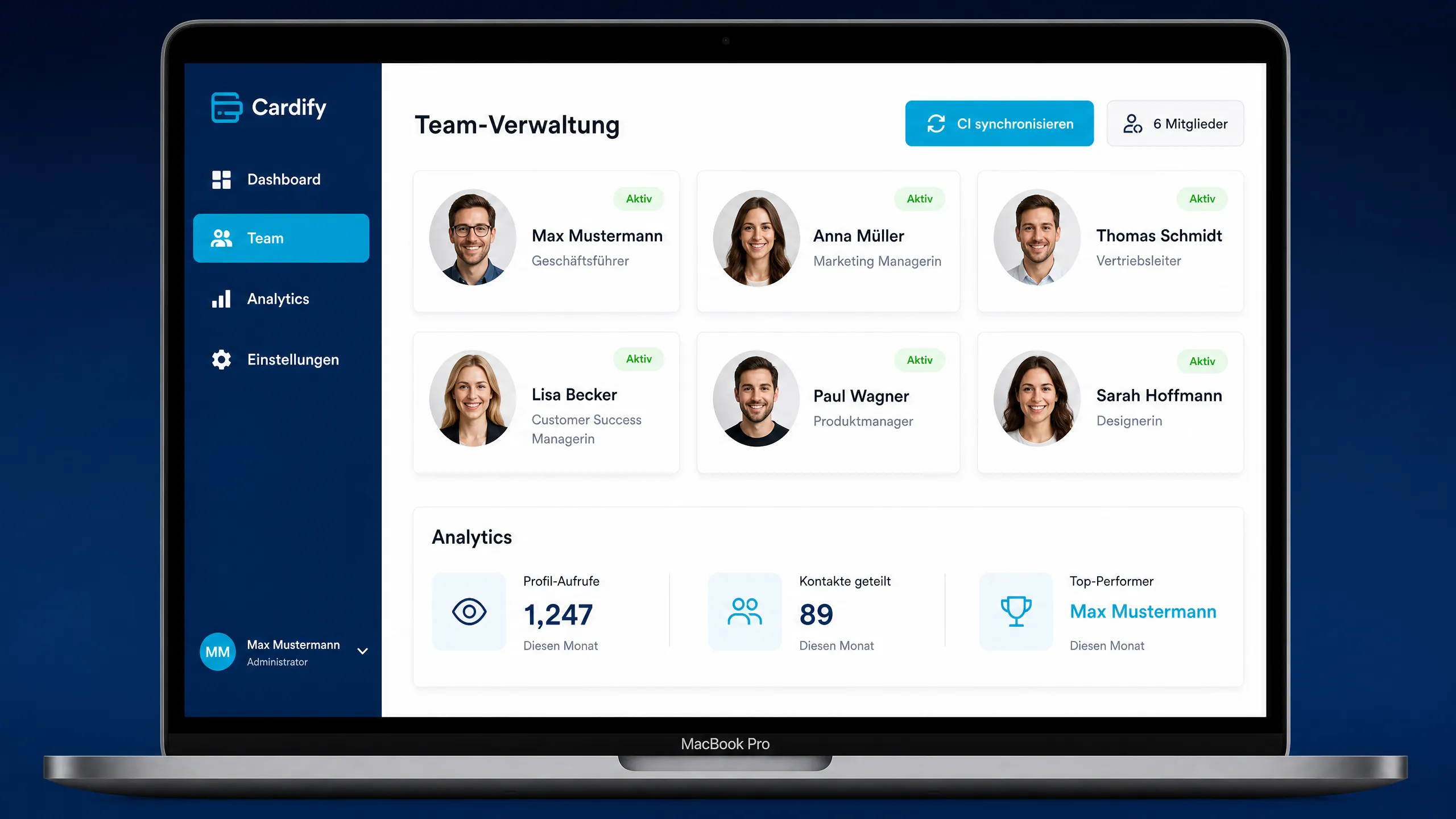 identDIGITAL Team-Verwaltung Dashboard mit Analytics