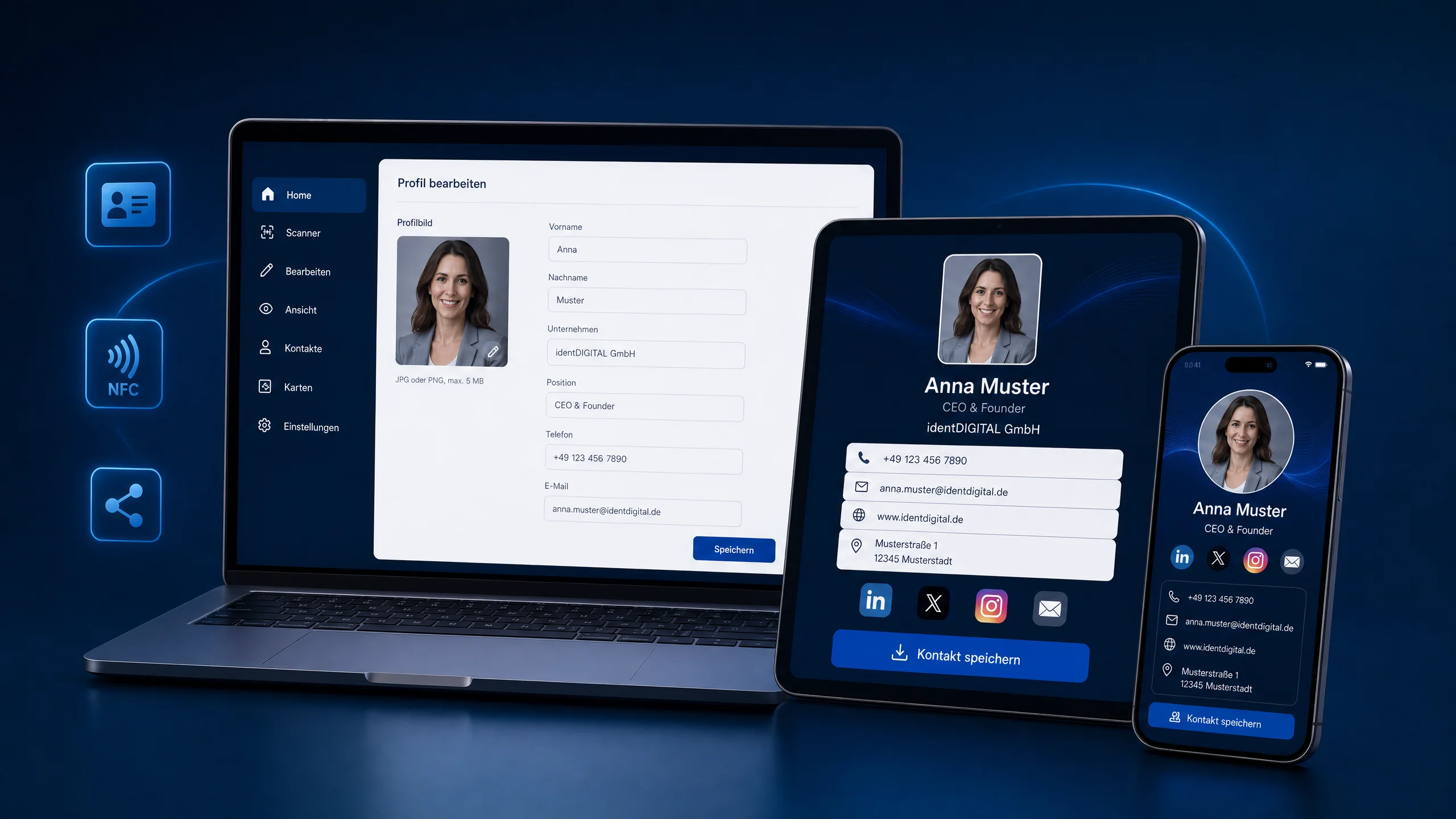 identDIGITAL – Digitale Visitenkarten auf Laptop, Tablet und Smartphone